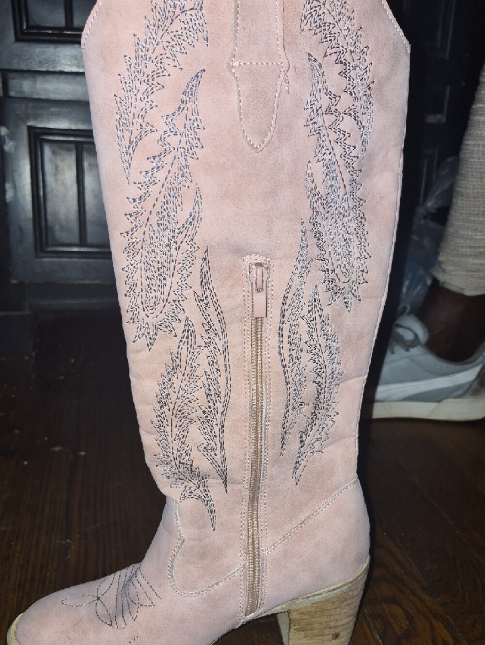 Suede Pink Western  Boot with Embroidered Detail - Picture 5 of 10